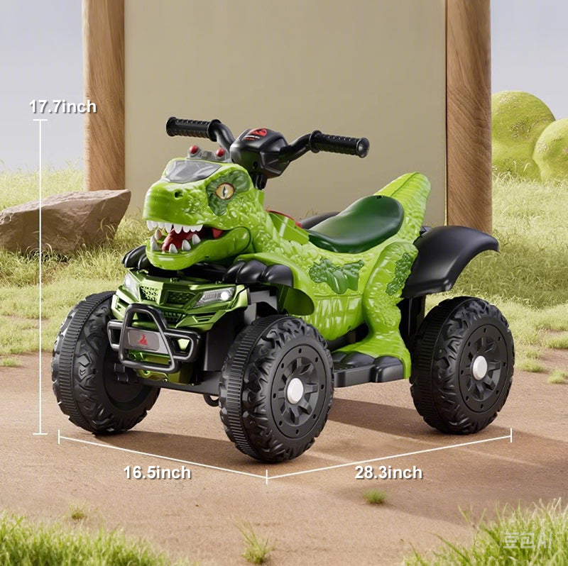 6V Dinosaur Ride-on ATV Kids Electric Car 4-Wheel Off-road Vehicles with LED Lights & Music