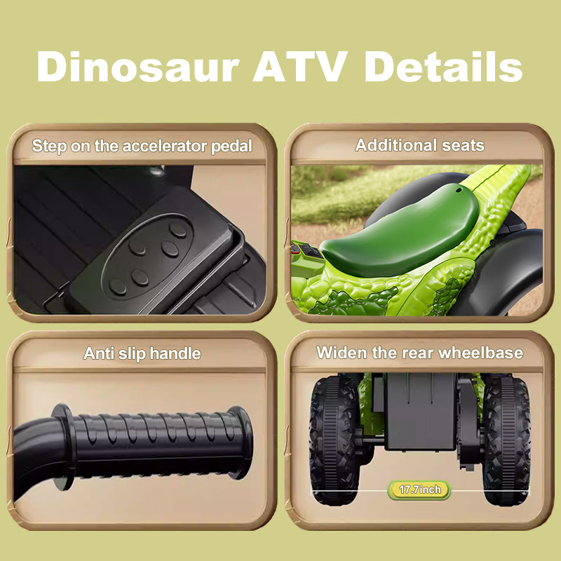 6V Dinosaur Ride-on ATV Kids Electric Car 4-Wheel Off-road Vehicles with LED Lights & Music
