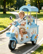 Kids 6V Electric Motorcycle Ride on Ice Cream Car Dual Drive Ride on Toy with Realistic Desserts and Music