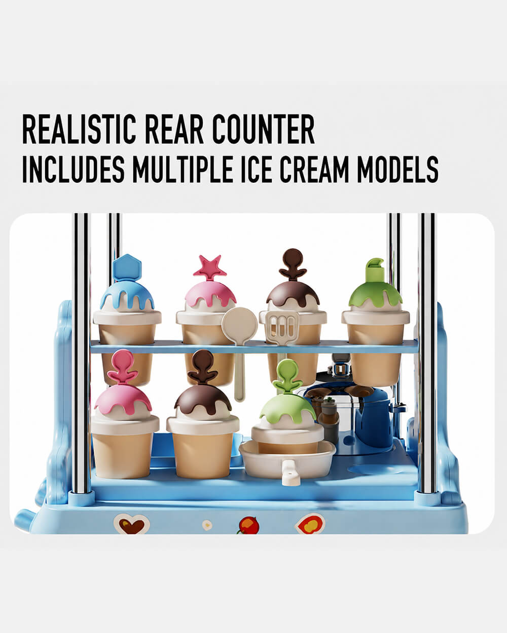 Kids 6V Electric Motorcycle Ride on Ice Cream Car Dual Drive Ride on Toy with Realistic Desserts and Music