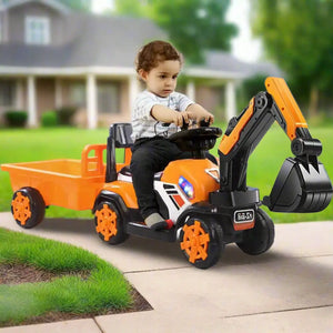 6V Electric Excavator Kids Ride-on Pedal Tractor With Power Digger & Music Sounds