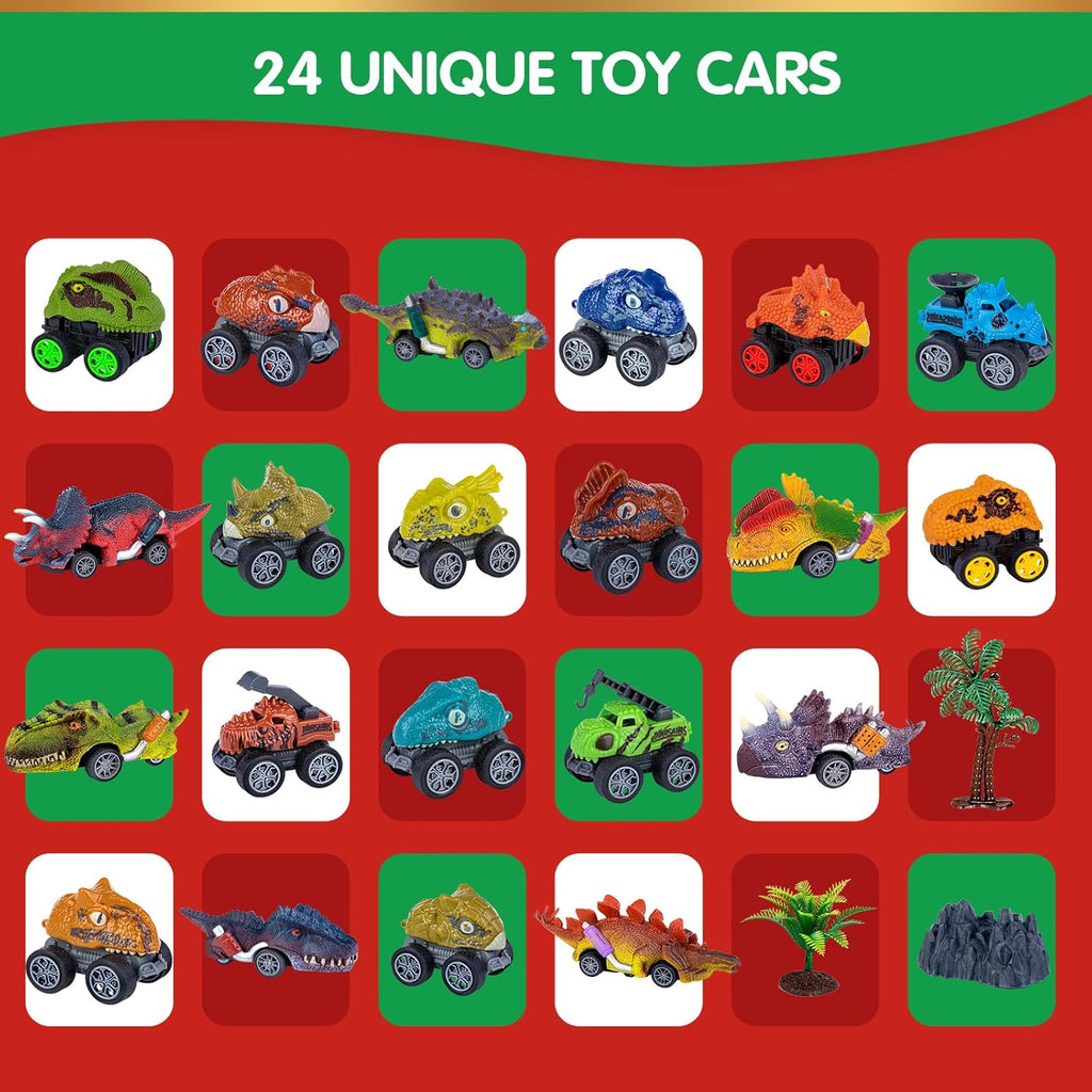 Kids Advent Calendar 2025 Dinosaur Pull Back Cars Monster Truck Set Blind Box Holiday Gift