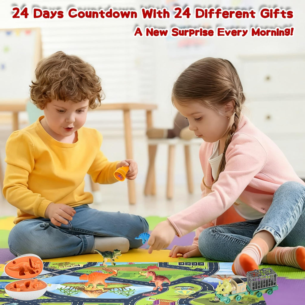 Kids Advent Calendar 2025 Dinosaur Pull Back Cars Monster Truck Set Blind Box Holiday Gift