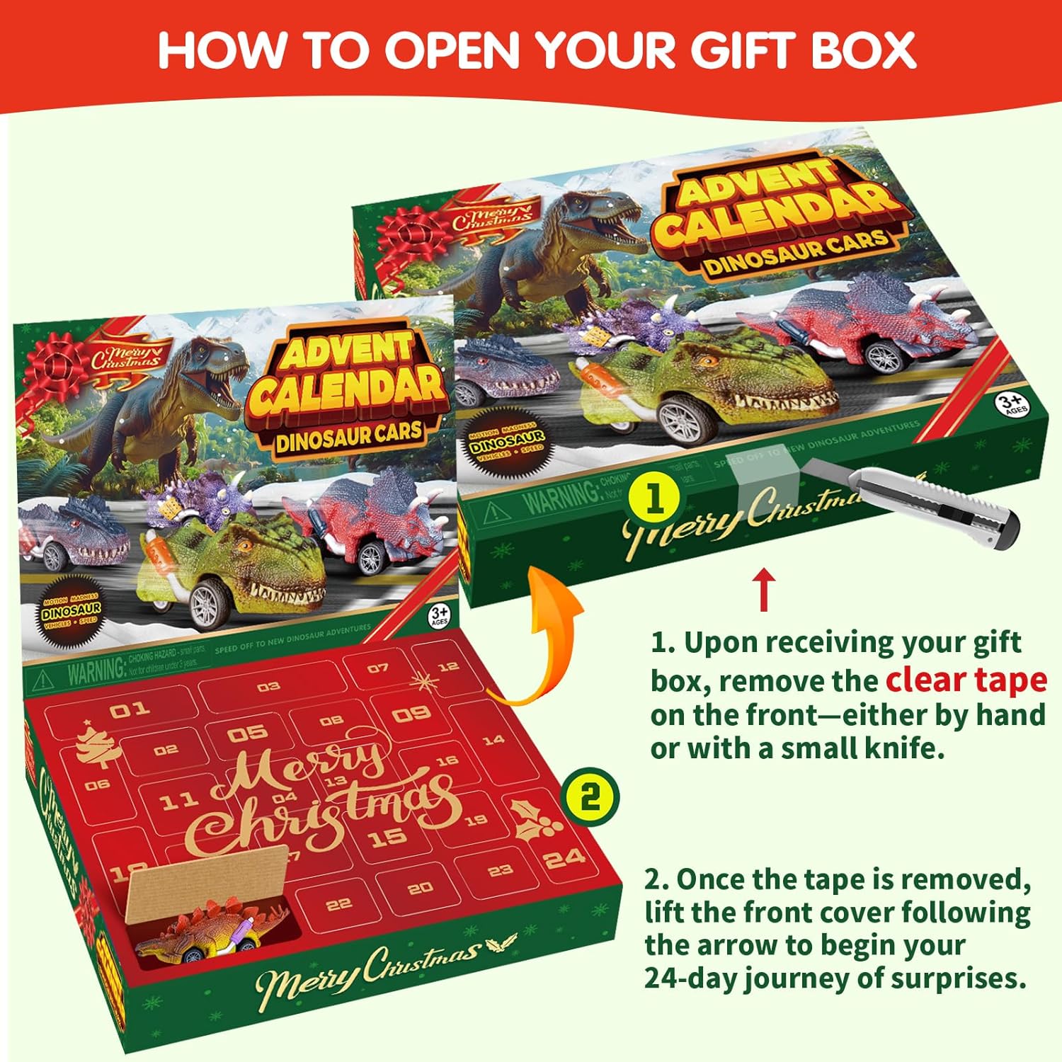 Kids Advent Calendar 2025 Dinosaur Pull Back Cars Monster Truck Set Blind Box Holiday Gift
