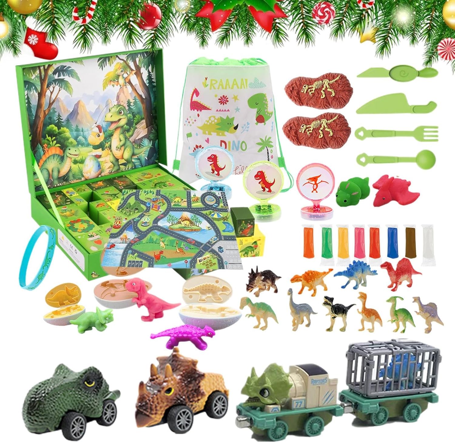 Kids Advent Calendar 2025 Dinosaur and Car with Game Map Blind Box Christmas Countdown Calendar Holiday Gift