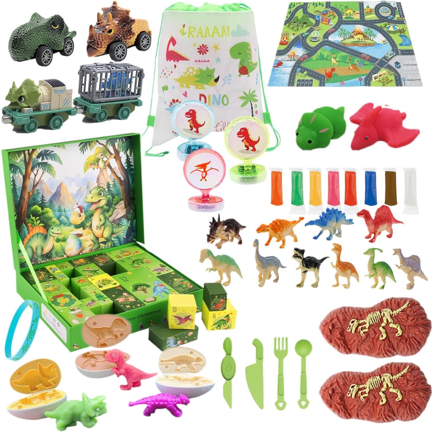 Kids Advent Calendar 2025 Dinosaur and Car with Game Map Blind Box Christmas Countdown Calendar Holiday Gift