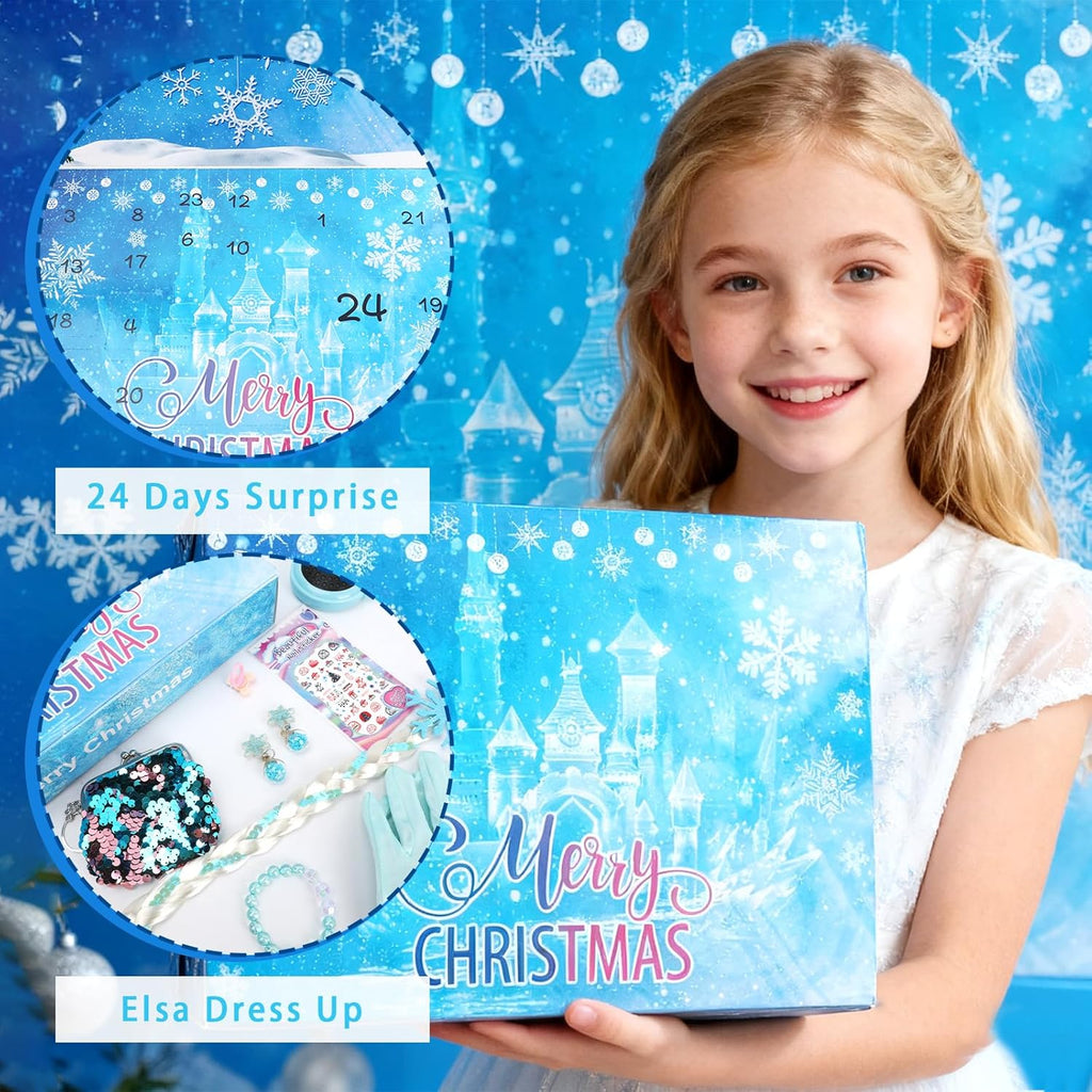 Kids Advent Calendar 2025 Princesses Jewelry Set Blue Princess Decorations Blind Box Girls Holiday Gifts