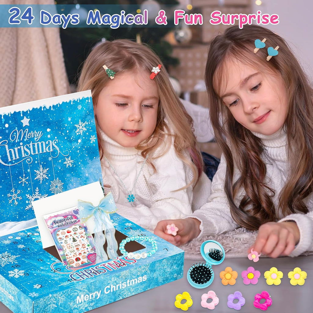 Kids Advent Calendar 2025 Princesses Jewelry Set Blue Princess Decorations Blind Box Girls Holiday Gifts