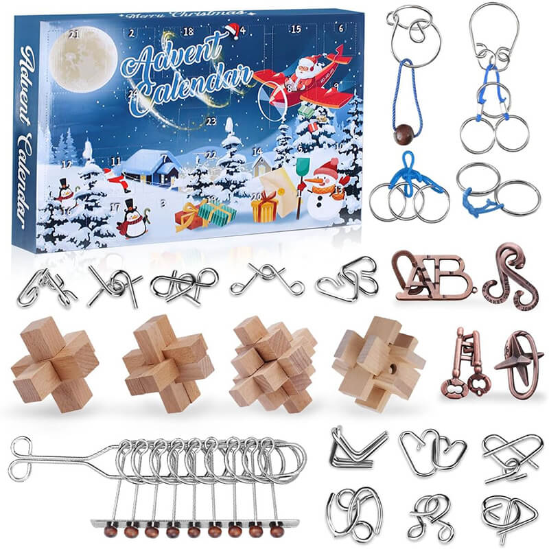Kids Advent Calendar 2025 Puzzle Set 3D Metal and Wooden Puzzle Toy Christmas Gift Blind Box