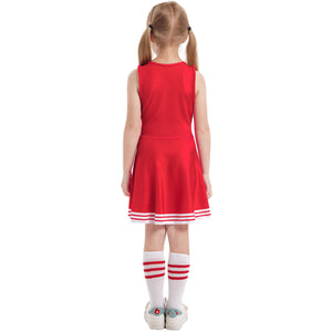 Kids Cheerleader Uniforms Girls 5t-10 Fancy Cheer Costume Cute Dress with Pom Poms and Socks