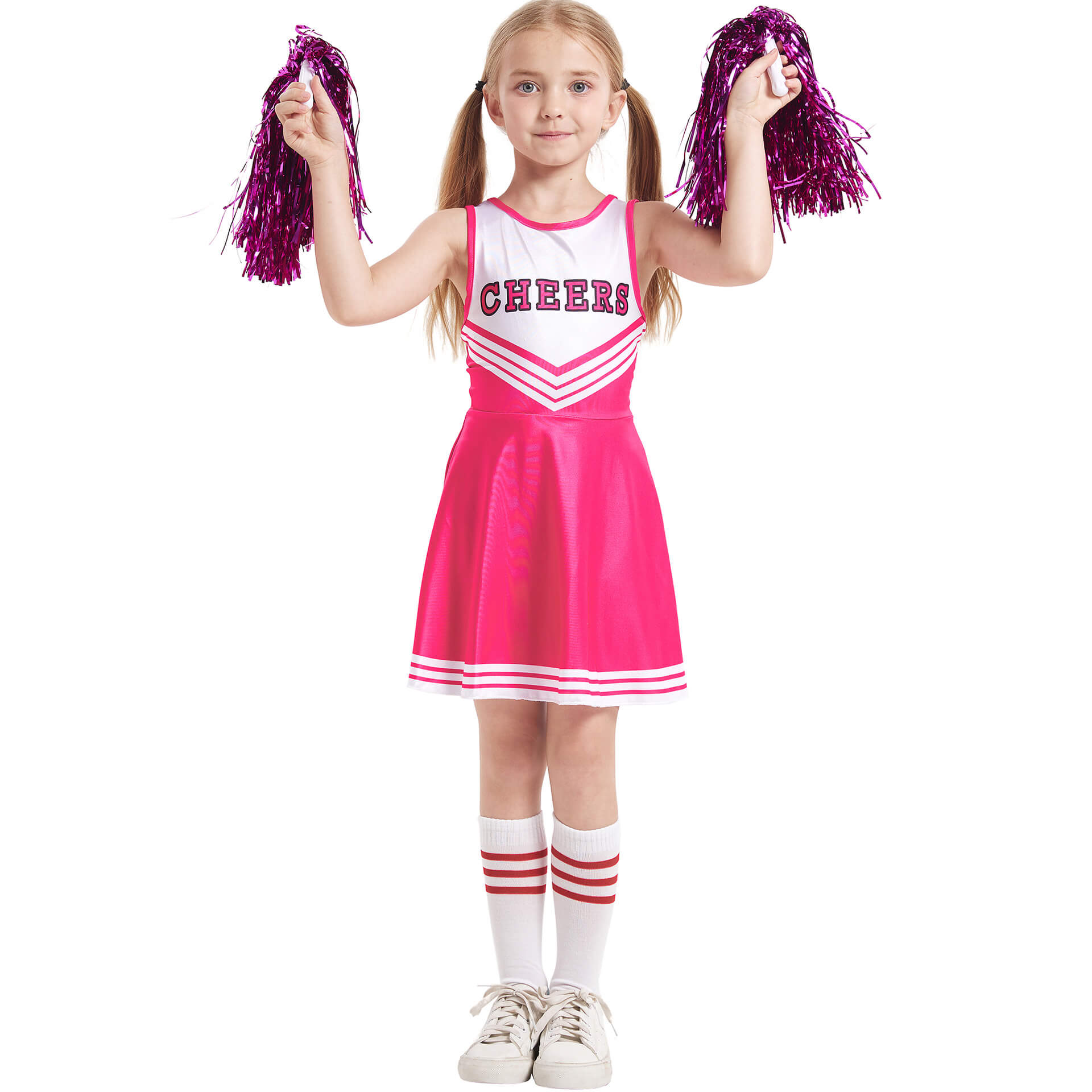 Kids Cheerleader Uniforms Girls 5t-10 Fancy Cheer Costume Cute Dress with Pom Poms and Socks