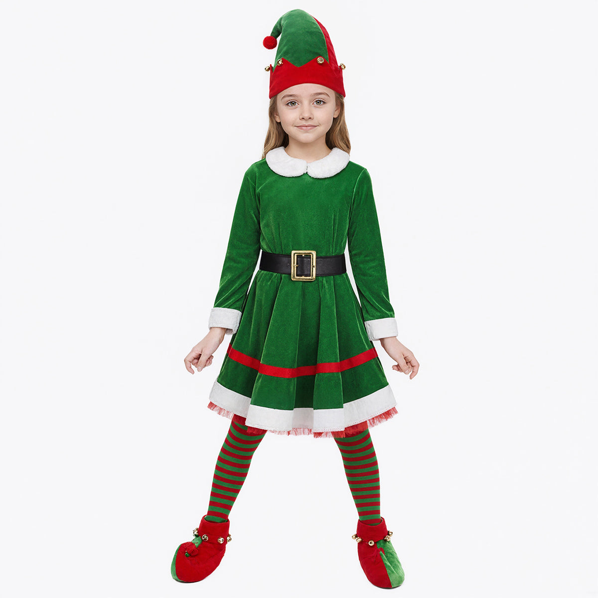 Girls Elf Costume Velvet Christmas Elf Costume Xmas Party Outfits Kids Elf Suit