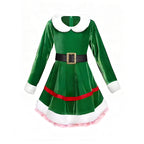 Girls Elf Costume Velvet Christmas Elf Costume Xmas Party Outfits Kids Elf Suit