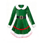 Girls Elf Costume Velvet Christmas Elf Costume Xmas Party Outfits Kids Elf Suit
