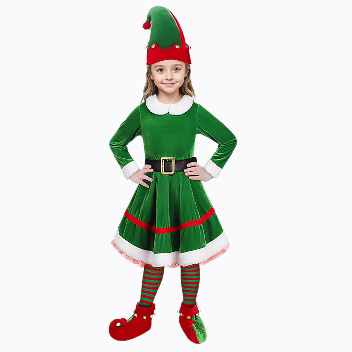 Girls Elf Costume Velvet Christmas Elf Costume Xmas Party Outfits Kids Elf Suit