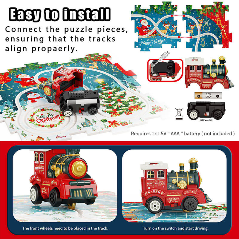 Kids Christmas Puzzle Track Car Set DIY Assembly Scene Electric Train Toy Christmas Gifts