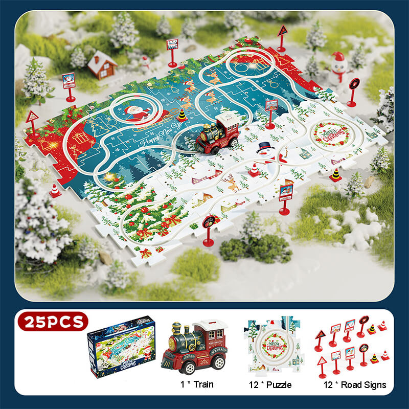 Kids Christmas Puzzle Track Car Set DIY Assembly Scene Electric Train Toy Christmas Gifts