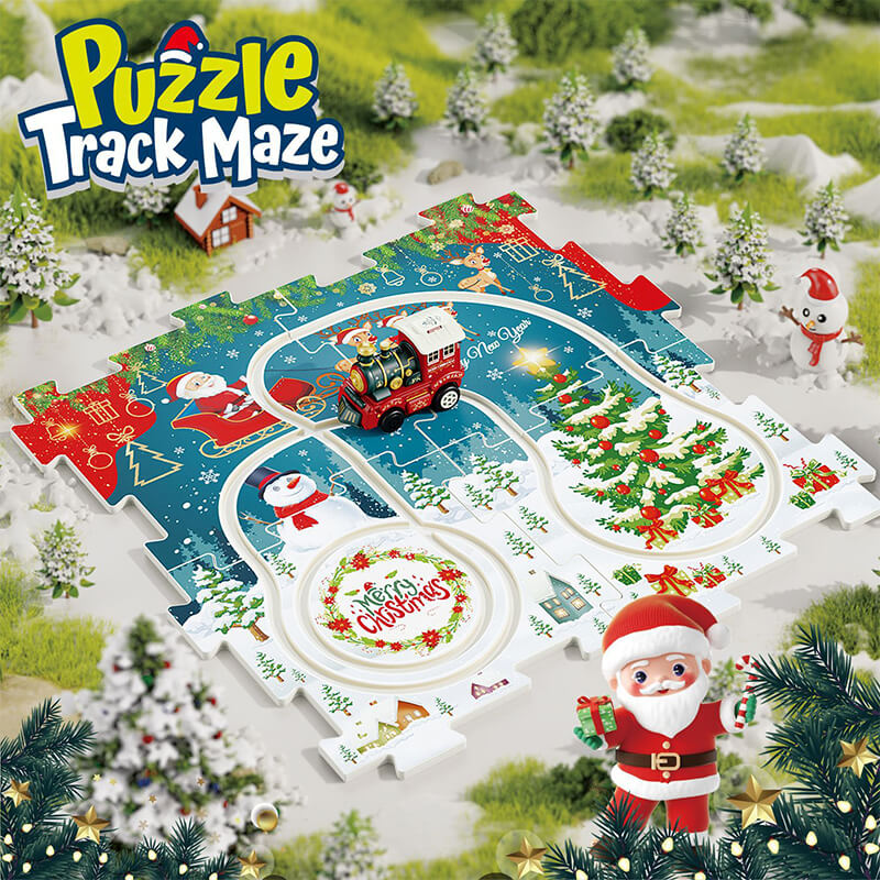 Kids Christmas Puzzle Track Car Set DIY Assembly Scene Electric Train Toy Christmas Gifts