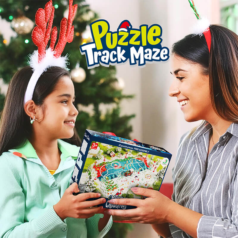 Kids Christmas Puzzle Track Car Set DIY Assembly Scene Electric Train Toy Christmas Gifts