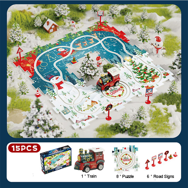 Kids Christmas Puzzle Track Car Set DIY Assembly Scene Electric Train Toy Christmas Gifts