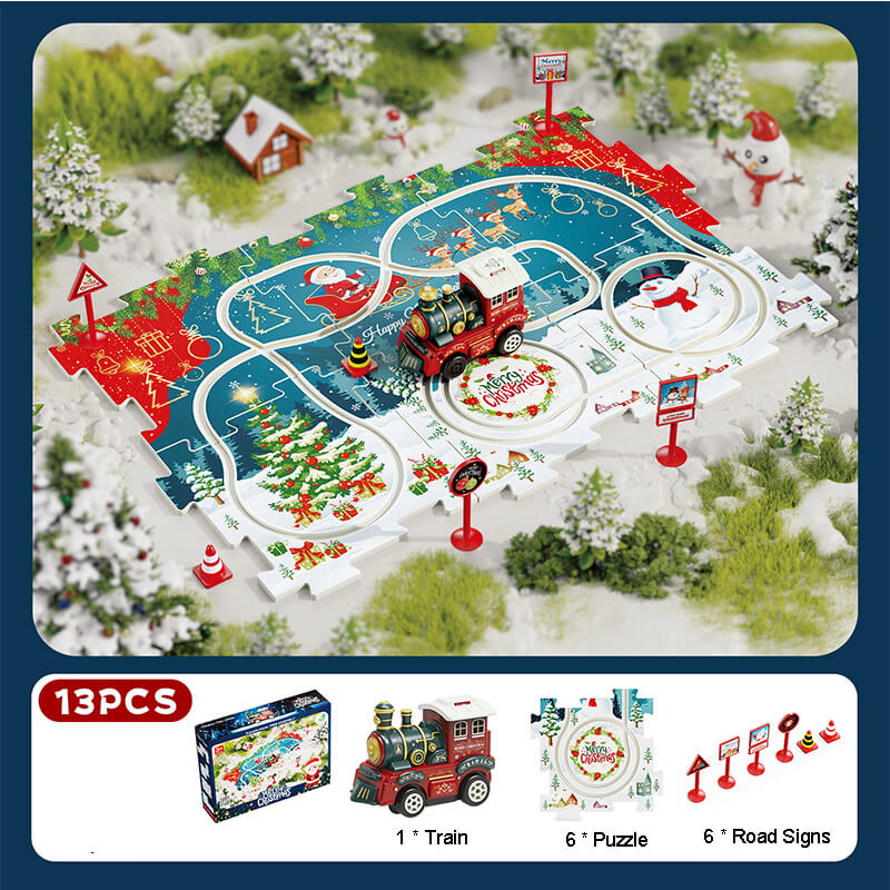 Kids Christmas Puzzle Track Car Set DIY Assembly Scene Electric Train Toy Christmas Gifts