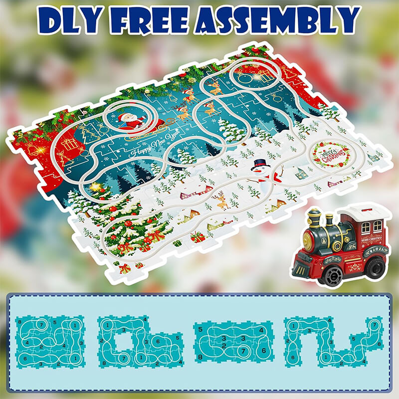 Kids Christmas Puzzle Track Car Set DIY Assembly Scene Electric Train Toy Christmas Gifts