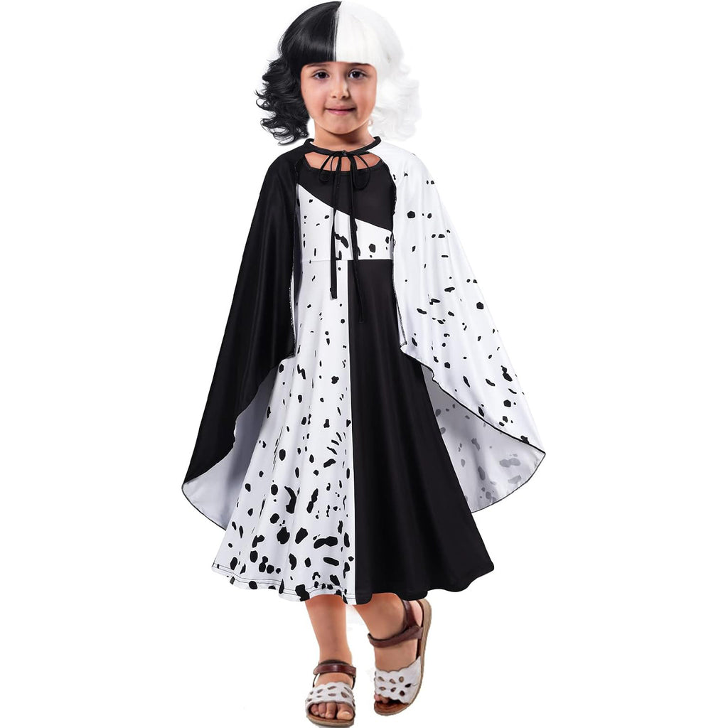 Kids Black/ White Costume Fashion Dress and Accessories Full Set for Girls Halloween Cosplay