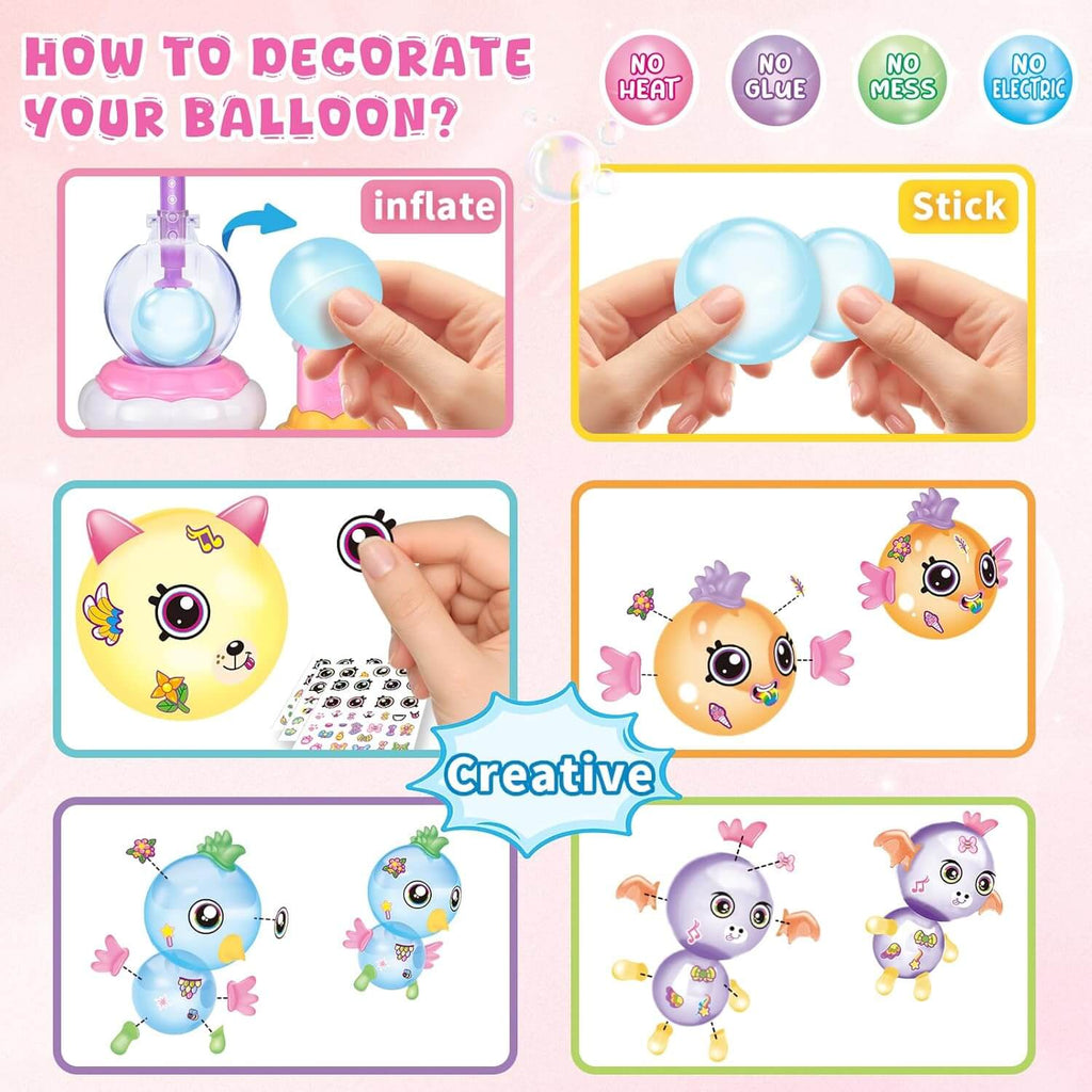 Kids DIY Magic Balloon Kits Sticky Balloon Maker Toy 3D Stickers Inflatable Craft Holiday Gift