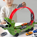 Kids Dino Track Racing Car One-click Launch Car 360° Rotating Track with 12 Mini Car