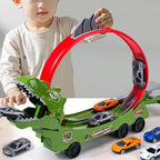 Kids Dino Track Racing Car One-click Launch Car 360° Rotating Track with 12 Mini Car
