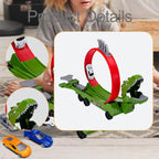 Kids Dino Track Racing Car One-click Launch Car 360° Rotating Track with 12 Mini Car
