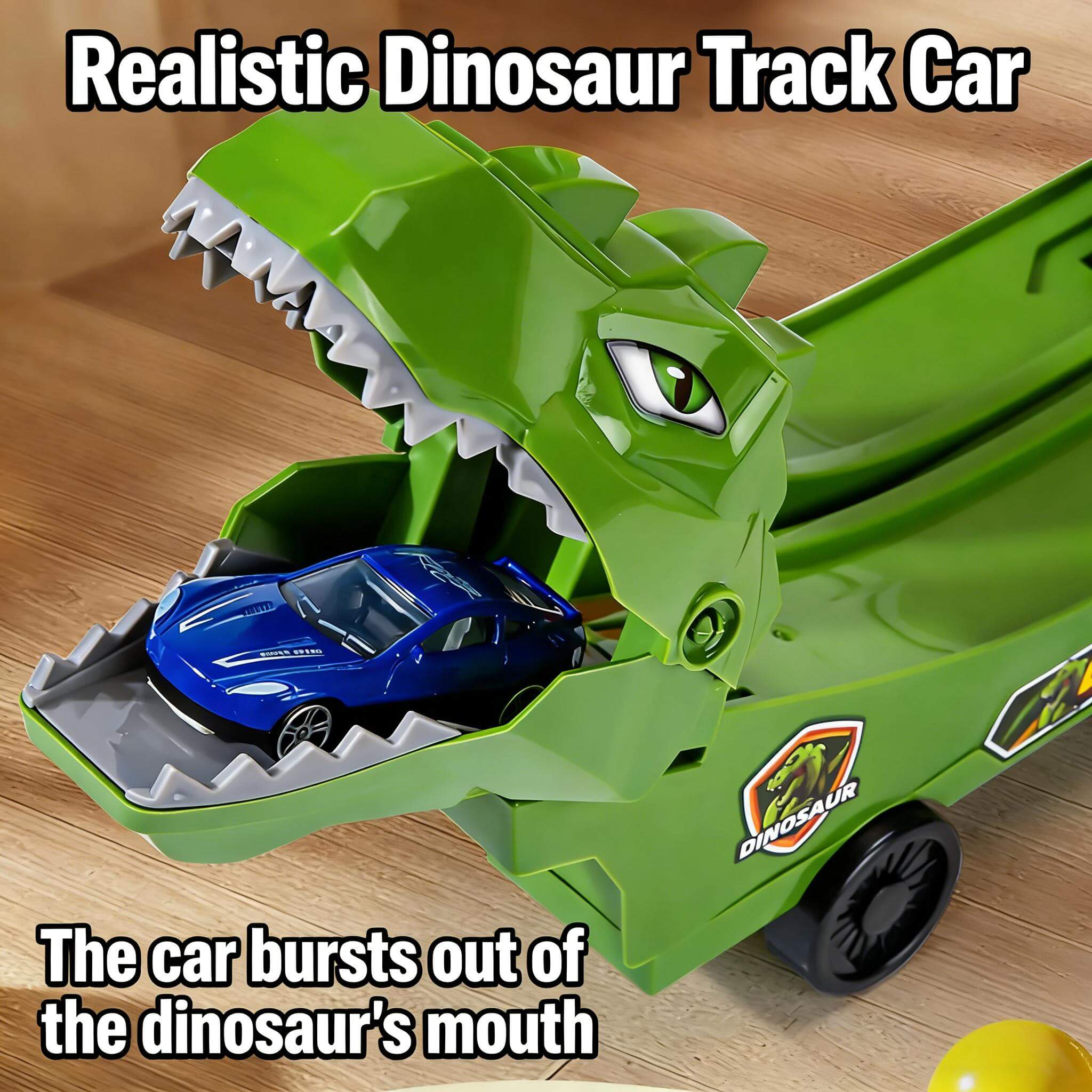 Kids Dino Track Racing Car One-click Launch Car 360° Rotating Track with 12 Mini Car