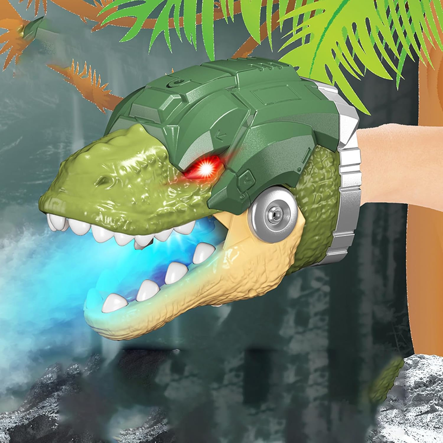 Kids Dinosaur Hand Puppet Spray Puppet Interactive Role-Play Toy with Sounds and Lights