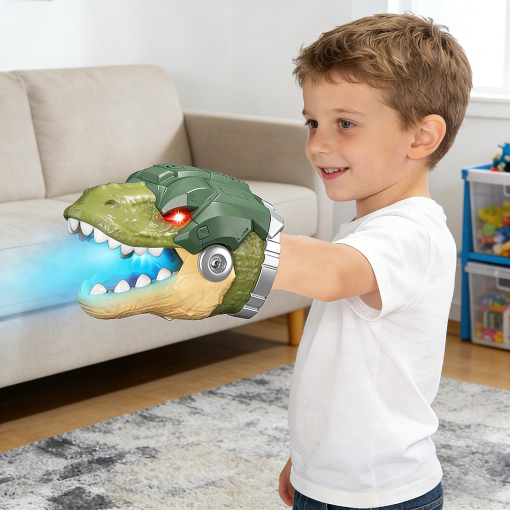 Kids Dinosaur Hand Puppet Spray Puppet Interactive Role-Play Toy with Sounds and Lights
