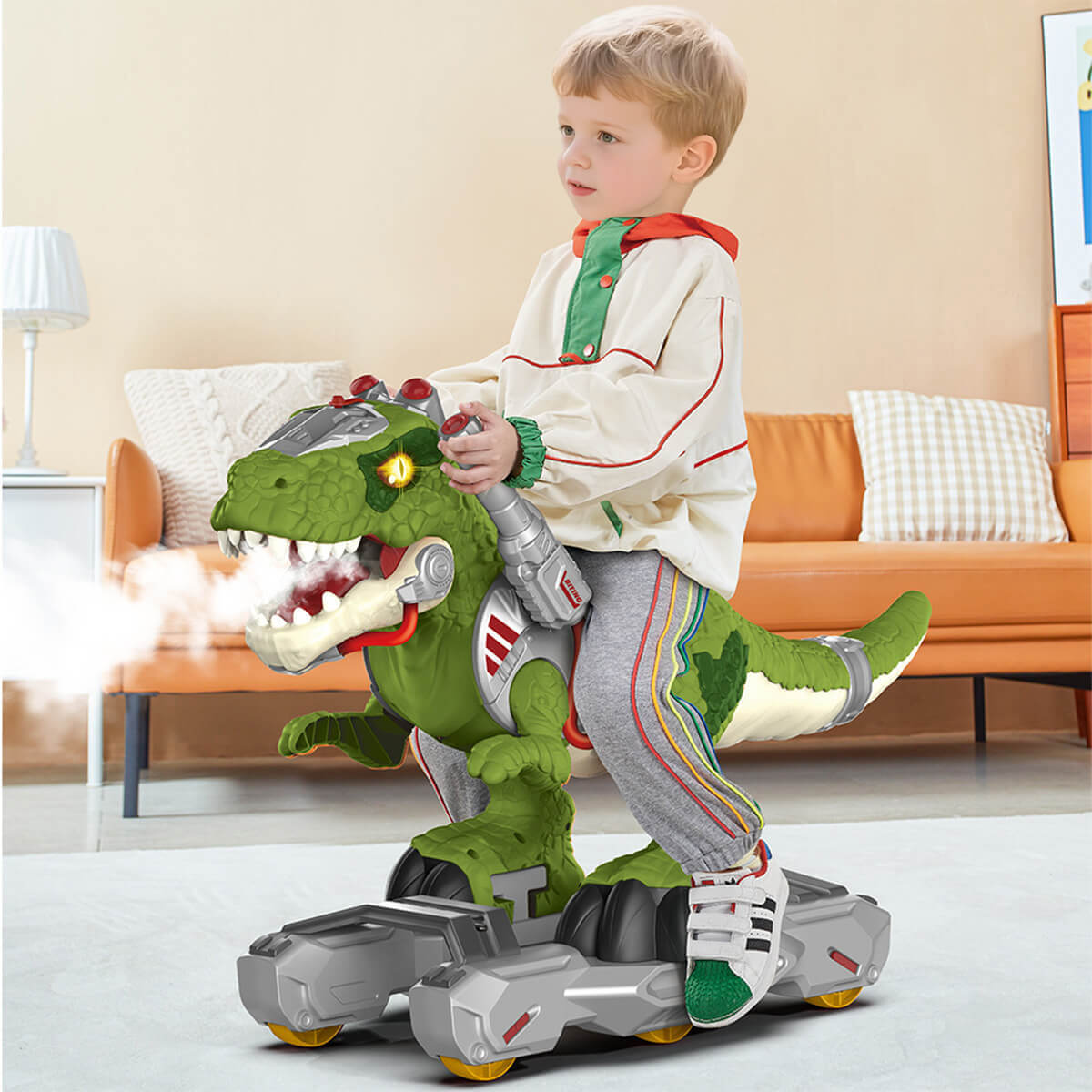 Kids Dinosaur Ride On Car Spray T-Rex Outdoor Indoor Ride-On Toy With Light & Music