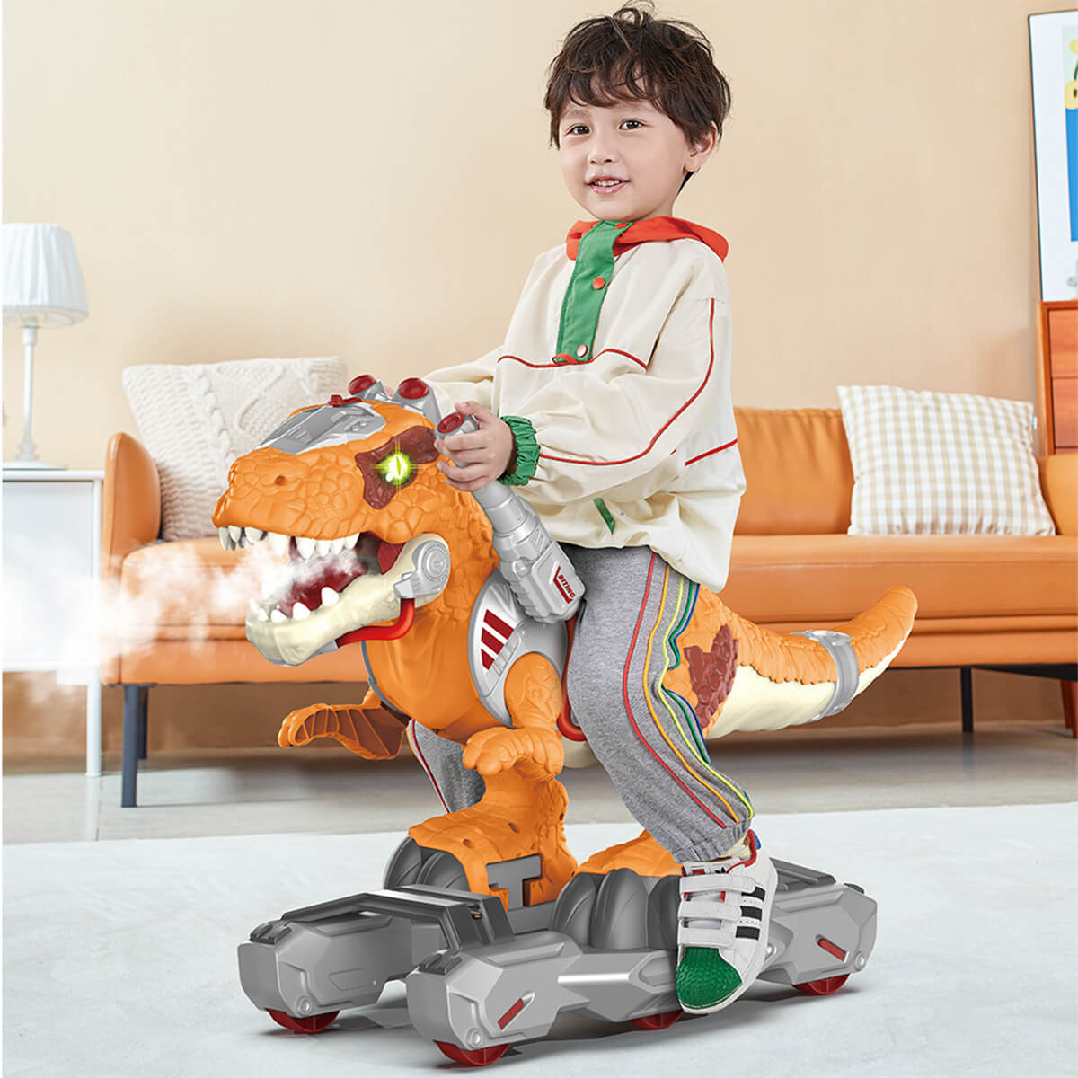 Kids Dinosaur Ride On Car Spray T-Rex Outdoor Indoor Ride-On Toy With Light & Music