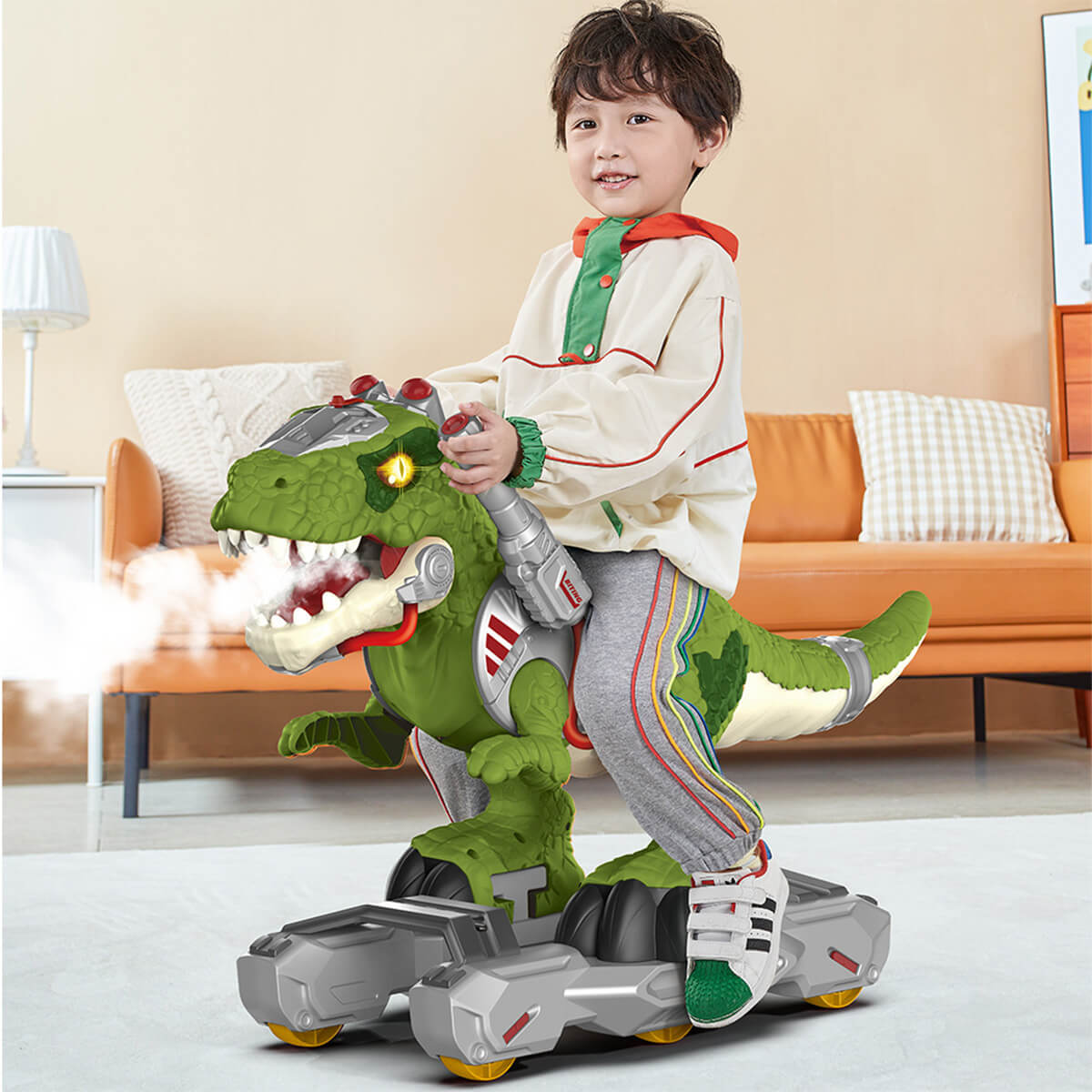 Kids Dinosaur Ride On Car Spray T-Rex Outdoor Indoor Ride-On Toy With Light & Music