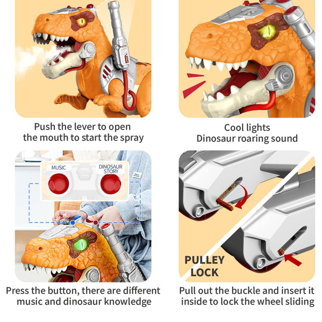 Kids Dinosaur Ride On Car Spray T-Rex Outdoor Indoor Ride-On Toy With Light & Music