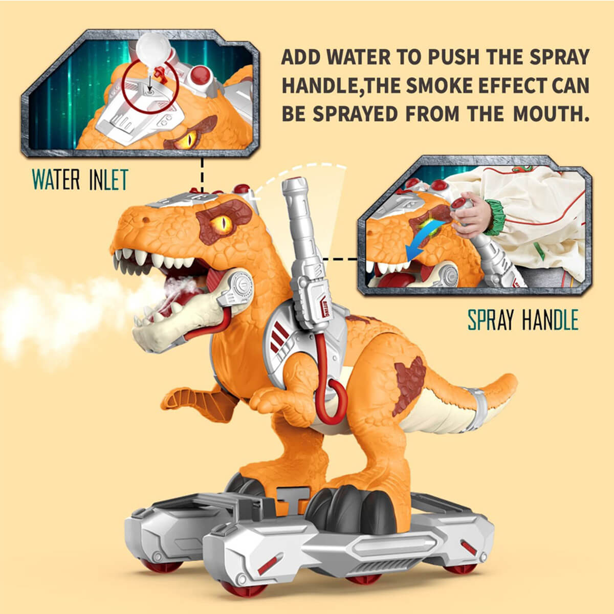 Kids Dinosaur Ride On Car Spray T-Rex Outdoor Indoor Ride-On Toy With Light & Music