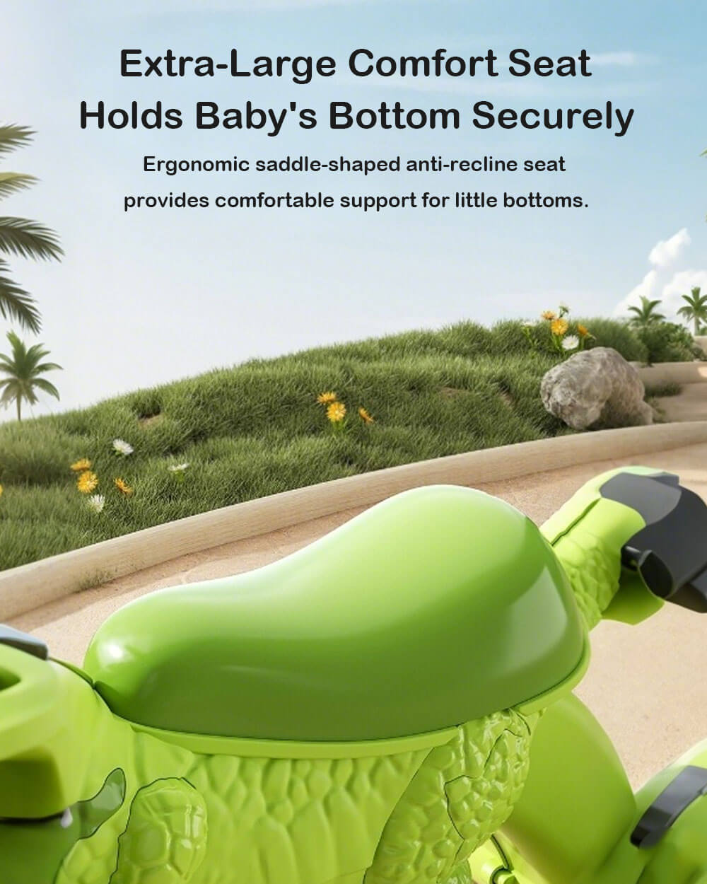 Kids Dino Tricycle Comfortable Seats Ride On Car Triangular Structure with Immersive Music and Light