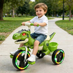 Kids Dinosaur Tricycle Ride-on Tricycle with Storage Basket Lights and Music for Child 2-6 Years Old