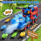 Kids Dinosaur Truck Toys 9 Dino Cars Foldable Track with Spray Light Sounds Holiday Gifts