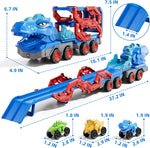 Kids Dinosaur Truck Toys 9 Dino Cars Foldable Track with Spray Light Sounds Holiday Gifts