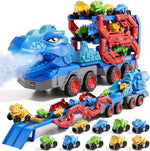 Kids Dinosaur Truck Toys 9 Dino Cars Foldable Track with Spray Light Sounds Holiday Gifts