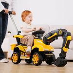 6V Kids Electric Excavator Ride-On Car Toys With Removable Push Handle & Light Music For Girls & Boys