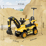 6V Kids Electric Excavator Ride-On Car Toys With Removable Push Handle & Light Music For Girls & Boys