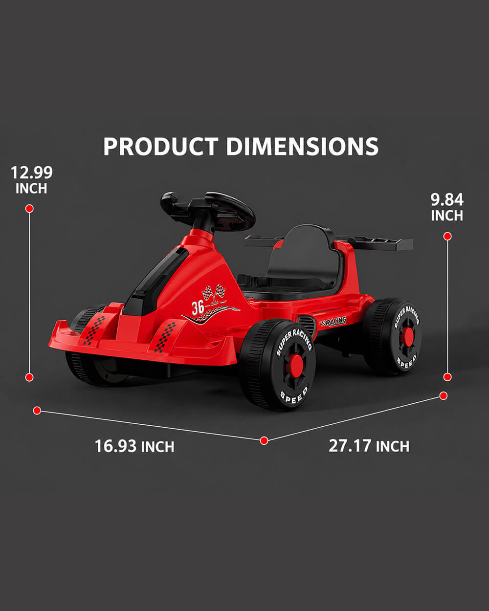 Kids Electric Go Kart 6V Wide Seat Ride On Car with Bluetooth Music Player and Light