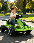 Kids Electric Go Kart 6V Wide Seat Ride On Car with Bluetooth Music Player and Light