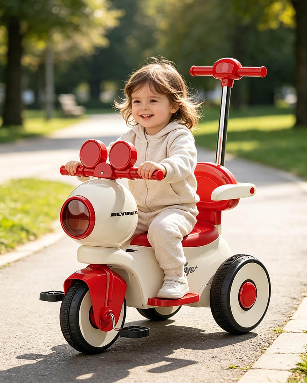 3 IN 1 Kids Electric Motorcycle 6V Ride on Tricycle Push Car with Music and Lights for Children 18 Months to 7 Years