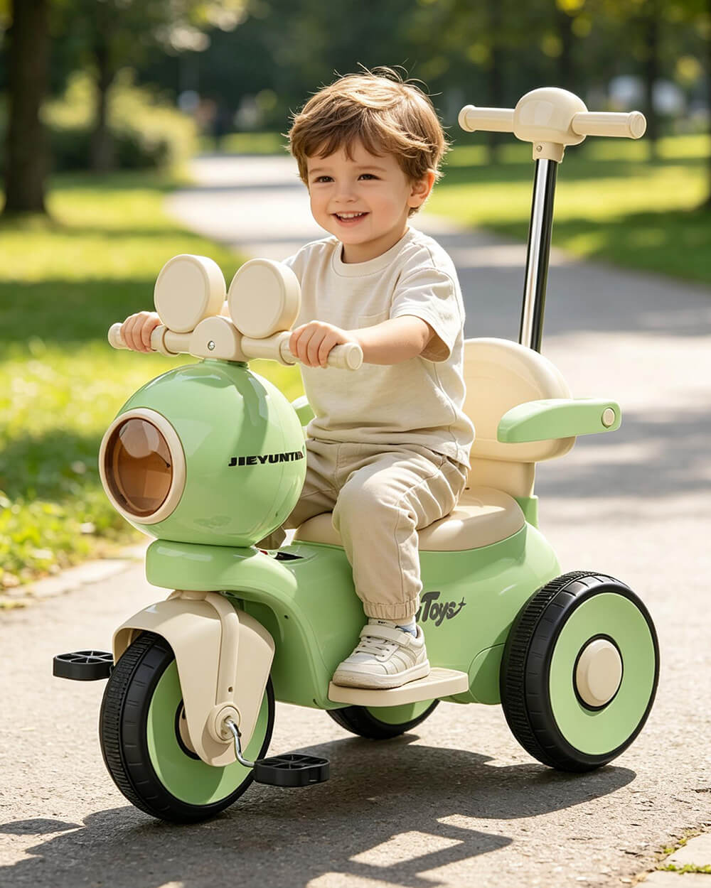 3 IN 1 Kids Electric Motorcycle 6V Ride on Tricycle Push Car with Music and Lights for Children 18 Months to 7 Years